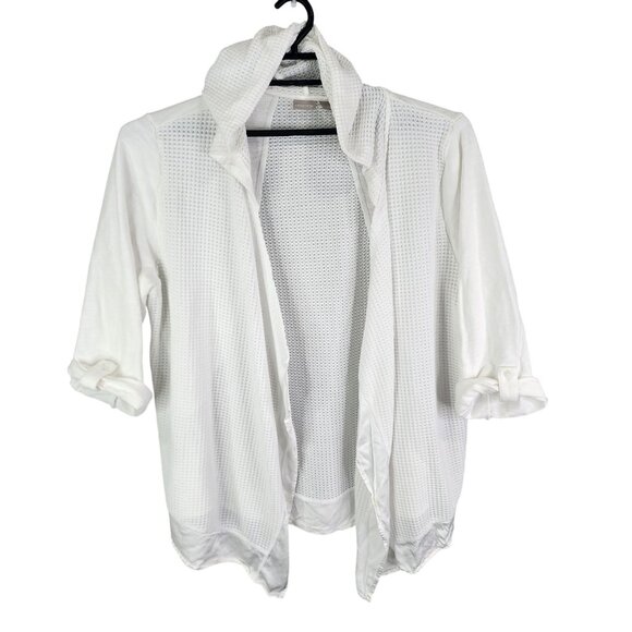Womens White Chicos Zenergy Hooded Open Front Cardigan Sweater Rolled Sleeves 4 - Picture 1 of 8